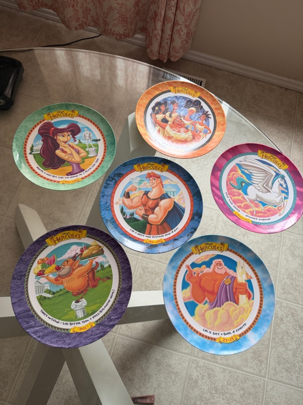 Disney Hercules Collector Plate Set - Blue, Purple, Pink, Green, Orange, Teal